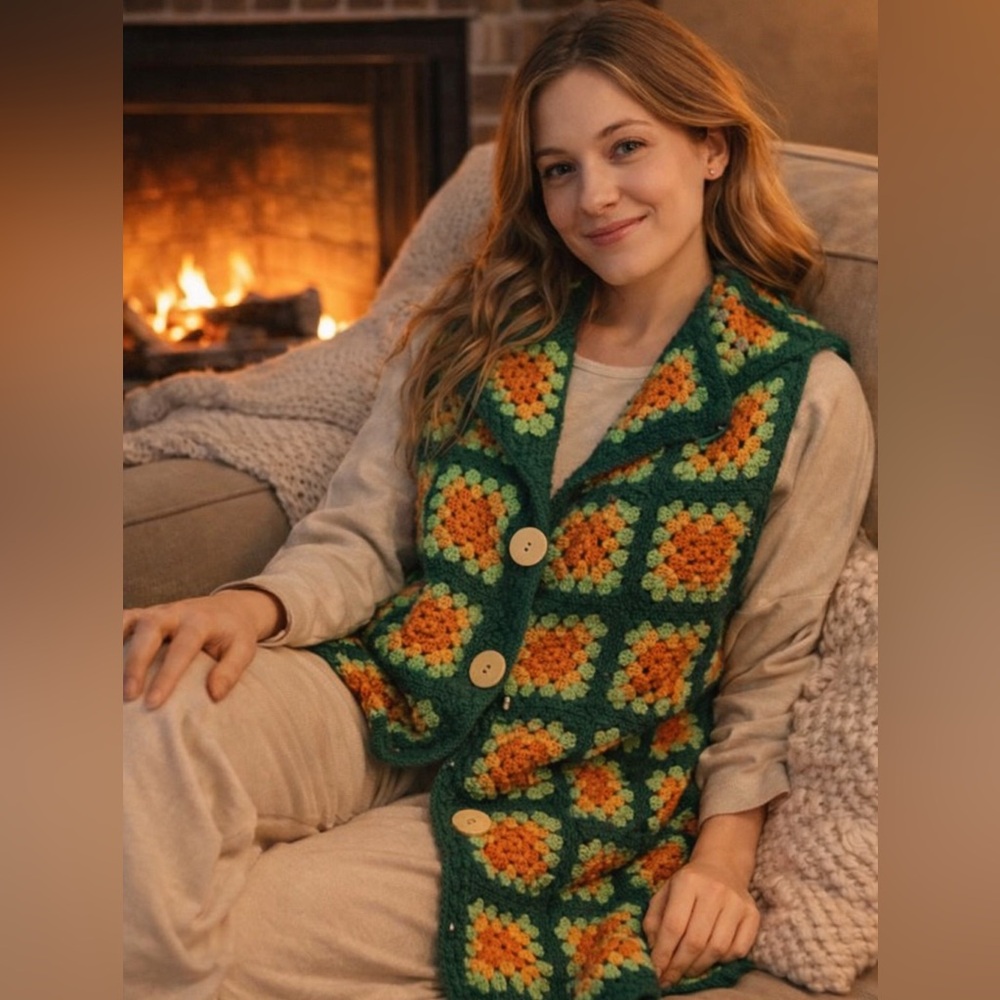 70's Multicolour Granny Square Patchwork Vest